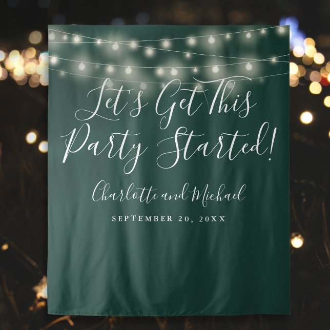 Party Started Lights Emerald Green Photo Backdrop Tapestry (Party Started Lights Emerald Green Photo Backdrop)
