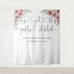 Party Started Script Floral Wedding Photo Backdrop Tapestry