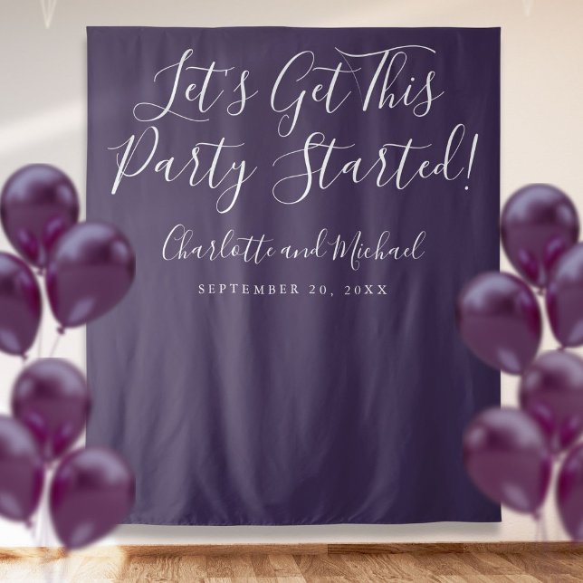 Party Started Script Purple Photo Backdrop Tapestry (Party Started Script Purple Photo Backdrop)