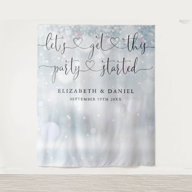 Party Started Script Winter Wedding Photo Backdrop Tapestry (Front)