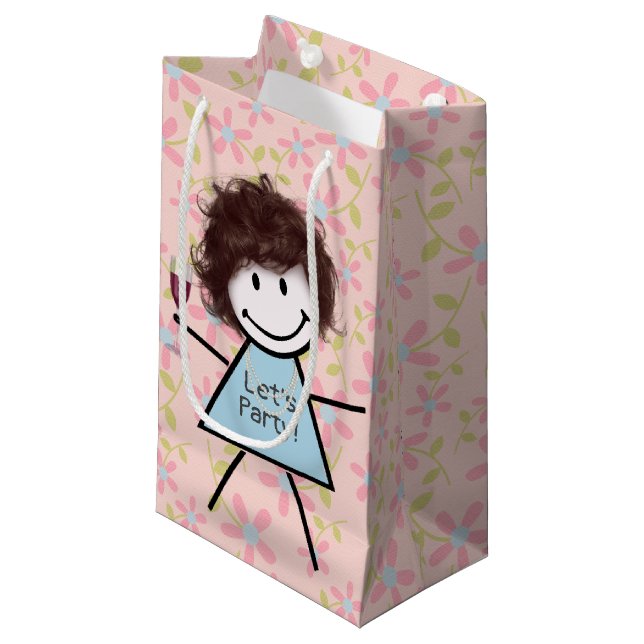 Party Stick Girl On With Red Wine  Small Gift Bag (Front Angled)