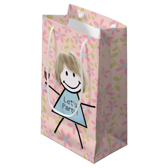 Party Stick Girl On With Red Wine   Small Gift Bag (Front Angled)