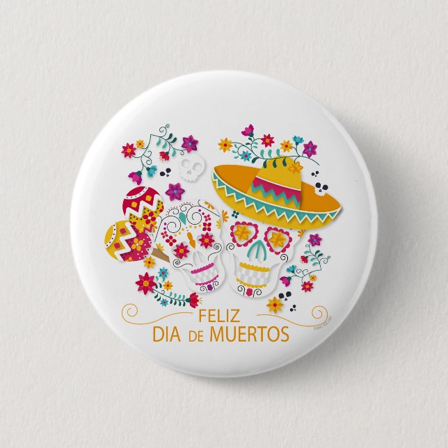 Party Sugar Skulls and Flowers 6 Cm Round Badge (Front)