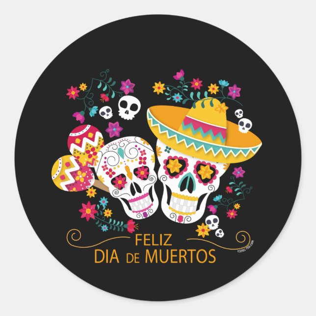 Party Sugar Skulls and Flowers Classic Round Sticker (Front)
