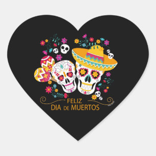 Party Sugar Skulls and Flowers Heart Sticker