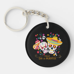 Party Sugar Skulls and Flowers Key Ring