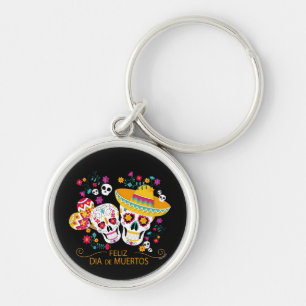 Party Sugar Skulls and Flowers Key Ring