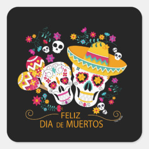 Party Sugar Skulls and Flowers Square Sticker
