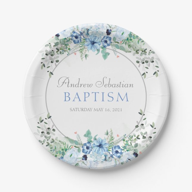Party supplies Tableware Baptism Baby Boy Paper Plate (Front)
