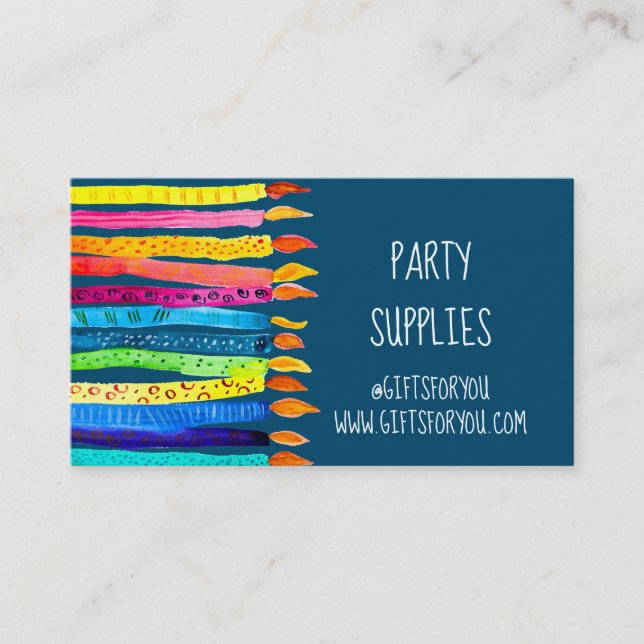 Party supply shop candles business card (Front)