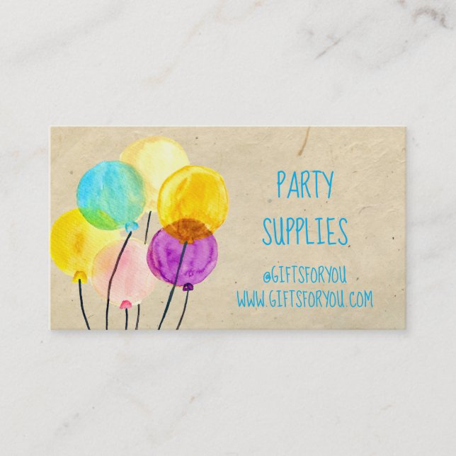 Party supply shop modern balloons business card (Front)