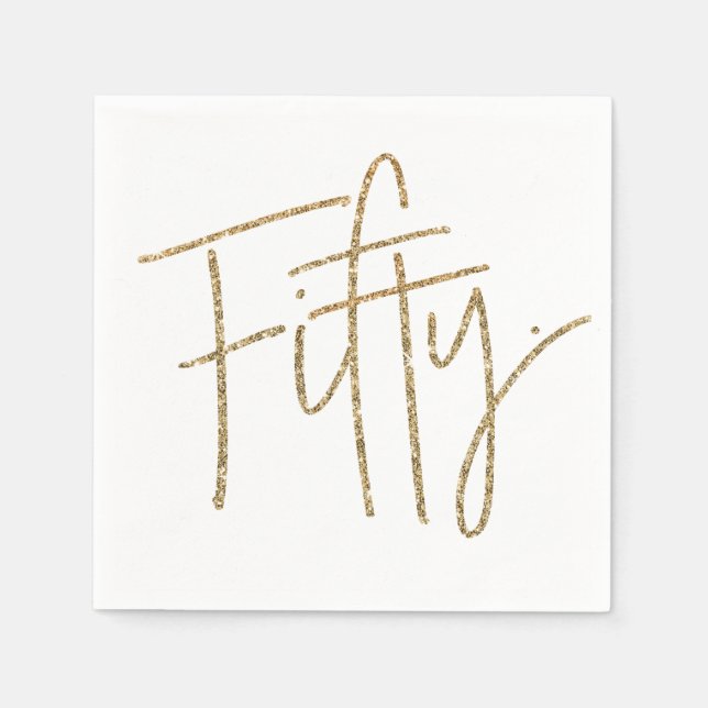 PARTY TABLE fifty script modern 50 gold glitter Napkin (Front)