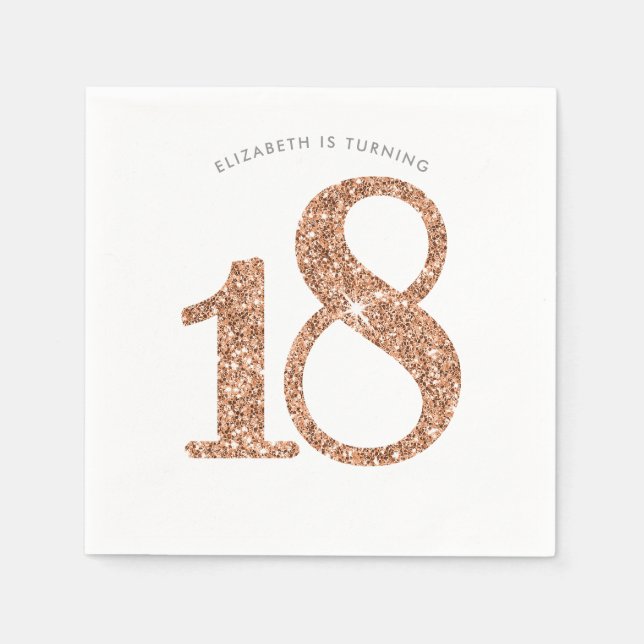 PARTY TABLE LARGE AGE modern 18 rose gold glitter Napkin (Front)