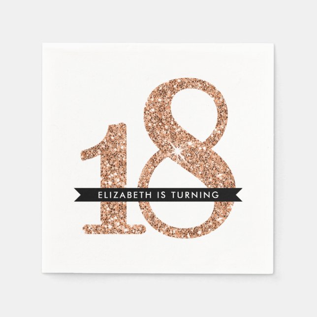 PARTY TABLE LARGE AGE modern 18 rose gold glitter Napkin (Front)