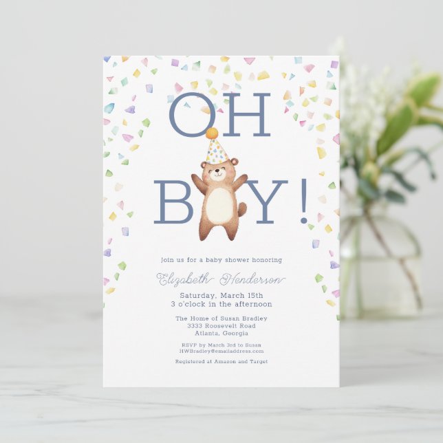 Party Teddy Bear It's A Boy Baby Shower Invitation (Standing Front)