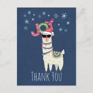 Party Thank You Christmas Llama with Snowflakes Postcard