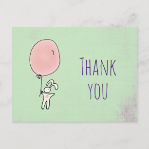 Party Thank You Cute Bunny Holding a Balloon Postcard