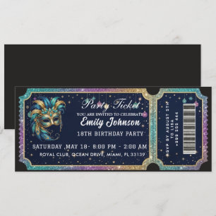 Party Ticket Birthday Invitation Gold