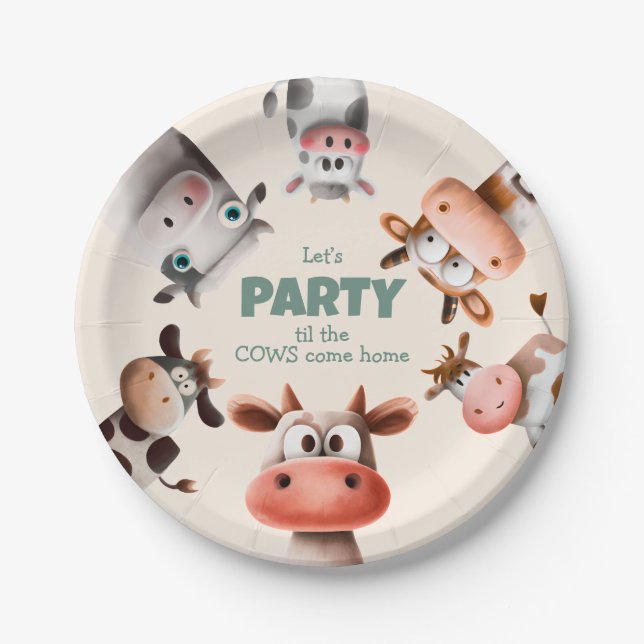 Party til the Cows Come Home Cute Birthday Paper Plate (Front)