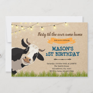 Party til the cows come home farm invitation