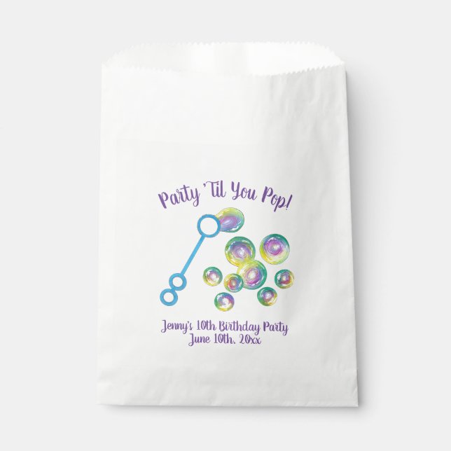 Party Til You Pop Bubble Wand Birthday Bubbles Favour Bags (Front)