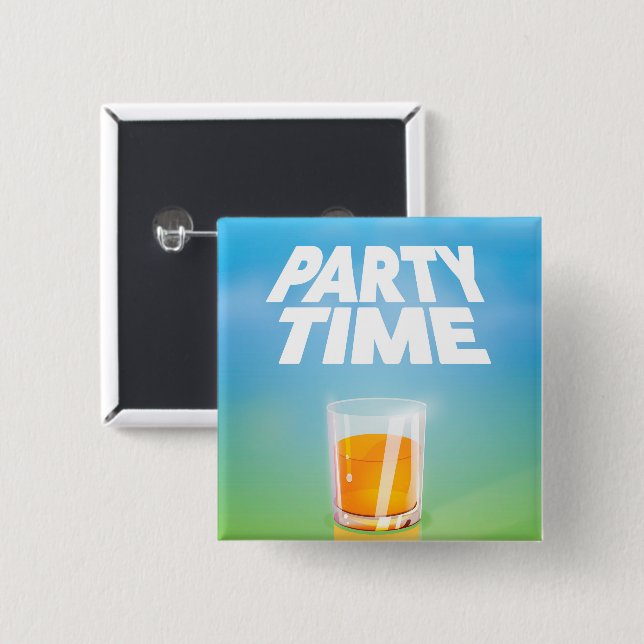Party Time 15 Cm Square Badge (Front & Back)