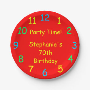 Party Time, 70th Birthday, Red Clock, Name,  Paper Plate