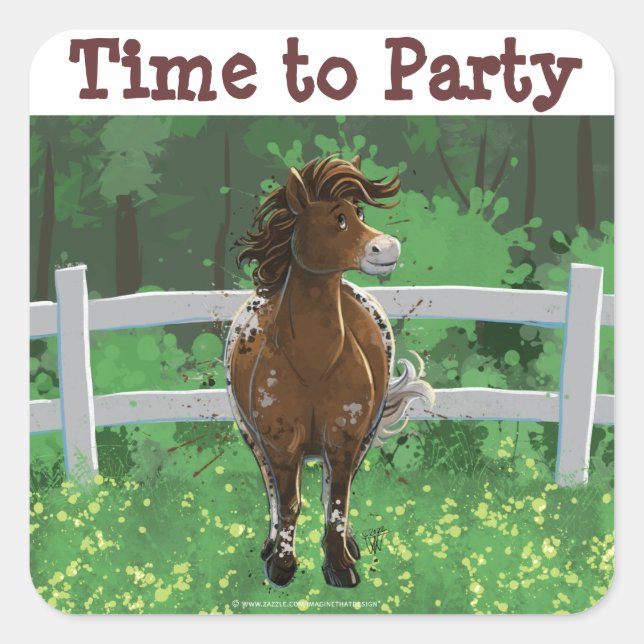 Party Time Appaloosa Horse Square Sticker (Front)