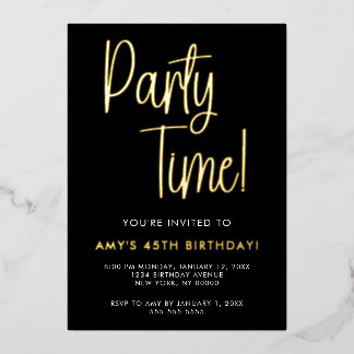 Party Time Birthday Gold Foil Invitation