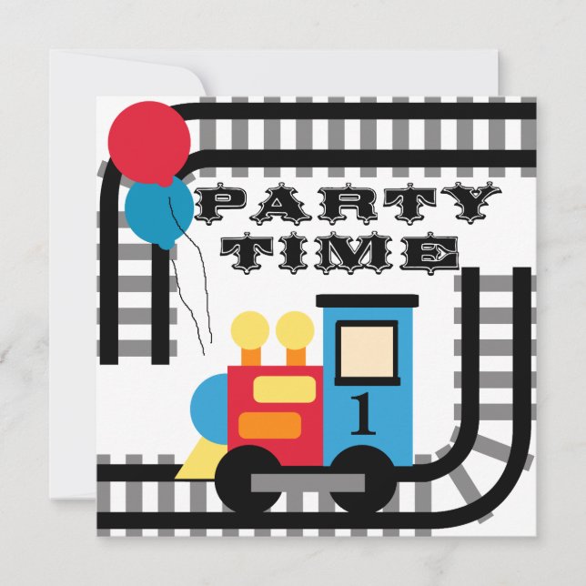Party Time Birthday Train Invitations (Front)