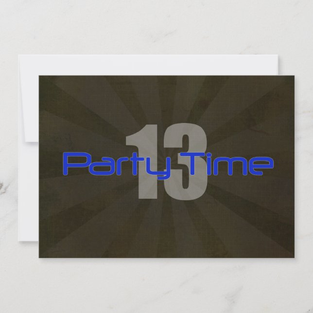 Party Time Black Grey Boy 13th Birthday Invitation (Front)