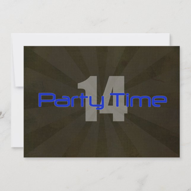 Party Time Black Grey Boy 14th Birthday Invitation (Front)