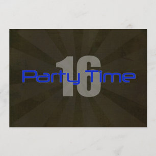 Party Time Black Grey Boy 16th Birthday Invitation