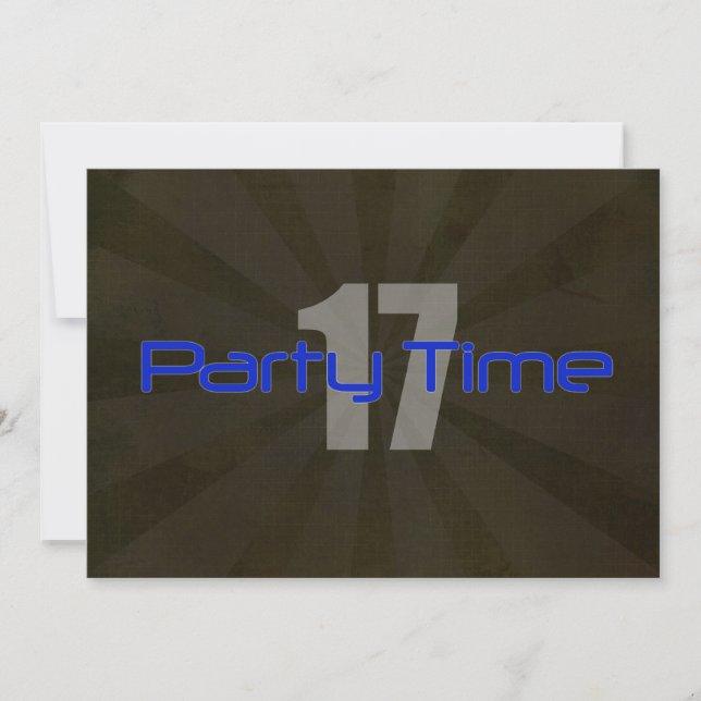 Party Time Black Grey Boy 17th Birthday Invitation (Front)