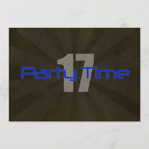 Party Time Black Grey Boy 17th Birthday Invitation