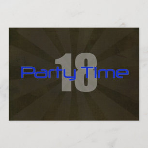 Party Time Black Grey Boy 18th Birthday Invitation