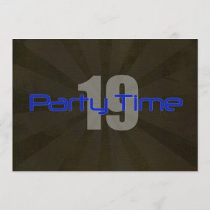 Party Time Black Grey Boy 19th Birthday Invitation