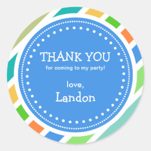 Party Time Boys Birthday Thank You Favour Sticker