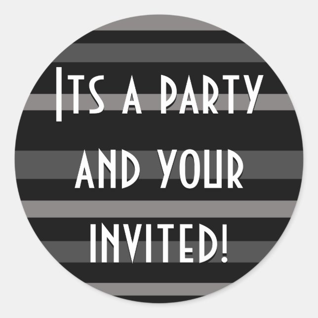 Party Time Collection Black Stripes Classic Round Sticker (Front)