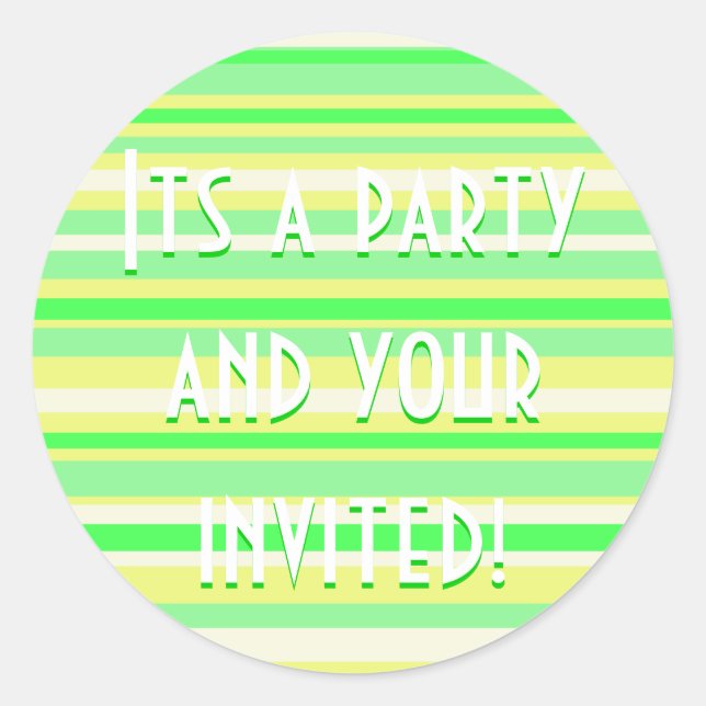 Party Time Collection Green and Yellow Stripes Classic Round Sticker (Front)