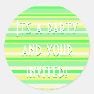 Party Time Collection Green and Yellow Stripes Classic Round Sticker
