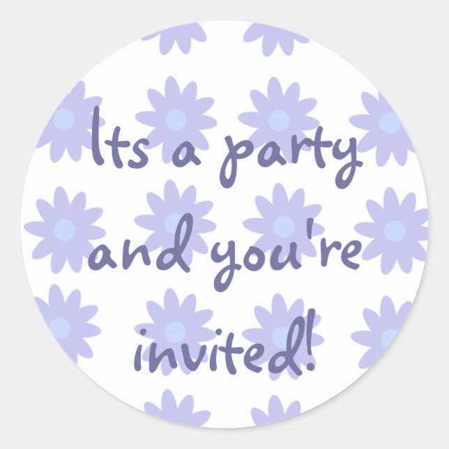 Party Time Collection Purple Floral Classic Round Sticker (Front)
