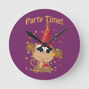 Party Time! Confetti Monkey Round Clock