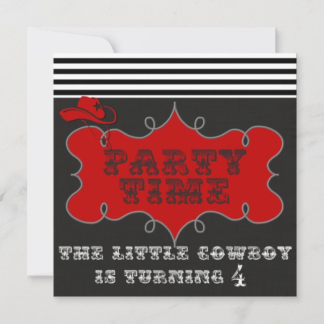 Party Time Cowboy Western Birthday Invitations (Front)