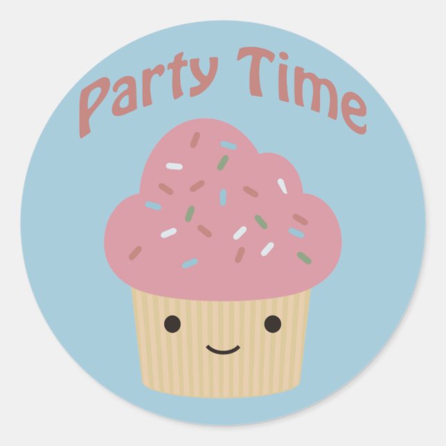 Party TIme Cupcake Classic Round Sticker (Front)