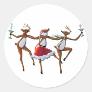 PARTY TIME DANCING REINDEER by SHARON SHARPE Classic Round Sticker