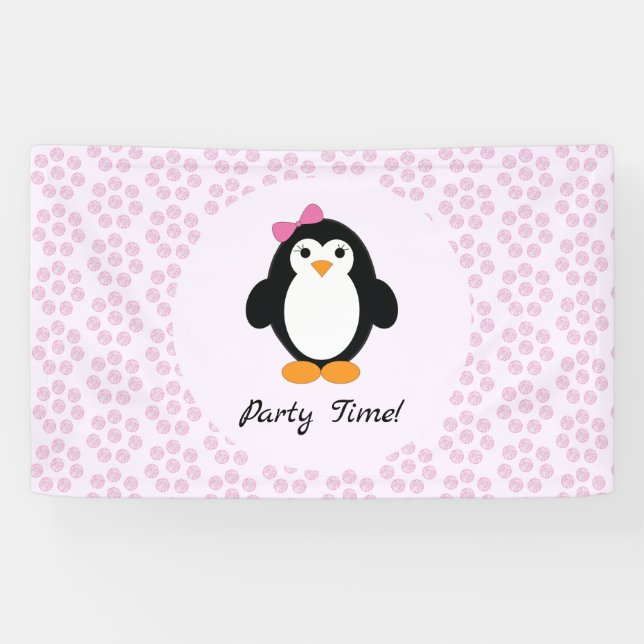 Party Time Girl Penguin Banner (Horizontal)