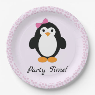 Party Time Girl Penguin Paper Plate