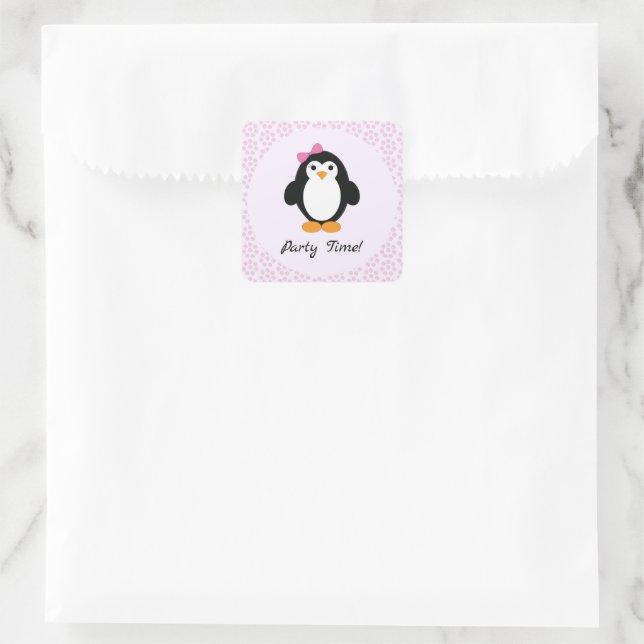 Party Time Girl Penguin Square Sticker (Bag)