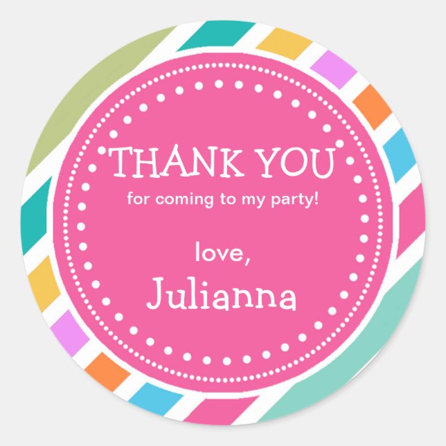 Party Time Girls Birthday Thank You Favour Sticker (Front)